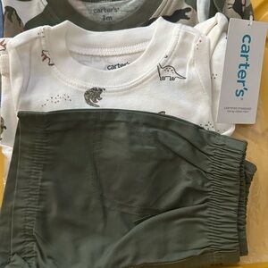 Carter's Cream and Green Dinosaur Baby Set
